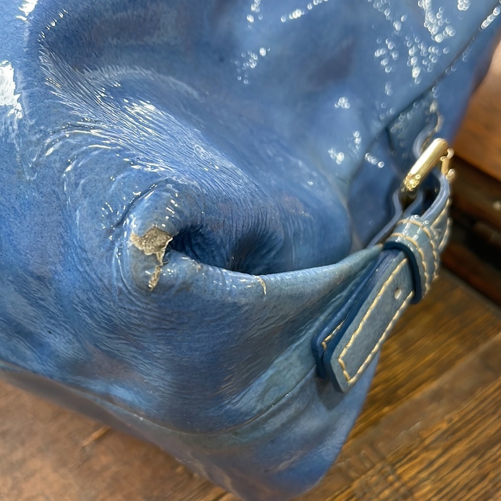 Dooney & Bourke VTG Patent Leather Blue/Purple Satchel - Picture 8 of 13